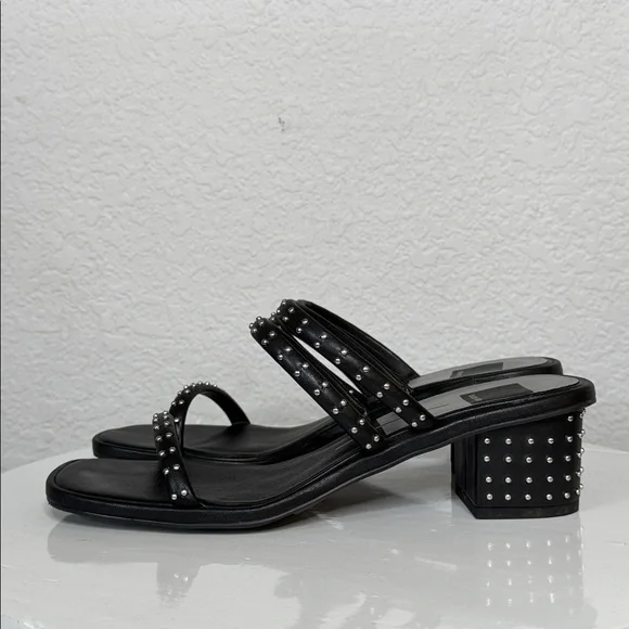 DOLCE VITA STELLA RYE BLACK LEATHER STUDDED STRAPPY HEELED SANDALS - Picture 5 of 16